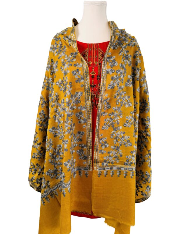 Mustard Yellow Embroidered Pashmina Shawl