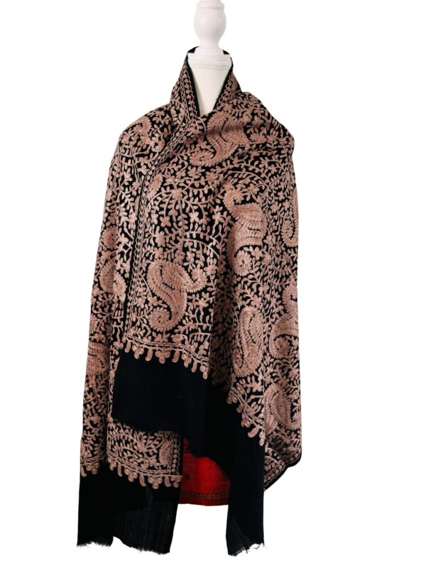 Black & Gold Kashmiri Shawl with Intricate Embroidery