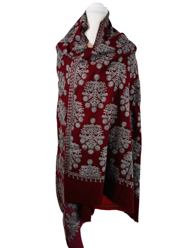 Burgundy Embroidered Pashmina Shawl